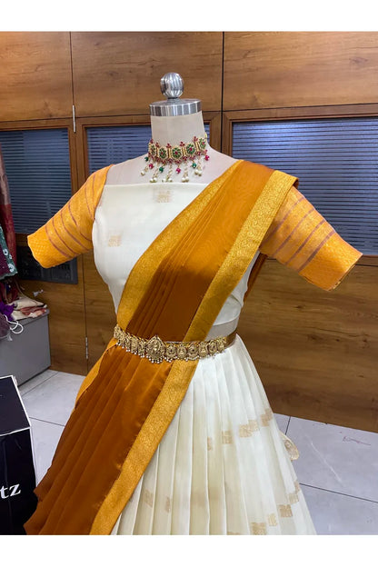 Beautiful South Indian Style Half Saree with Blouse and Dupatta for Women | Stylista
