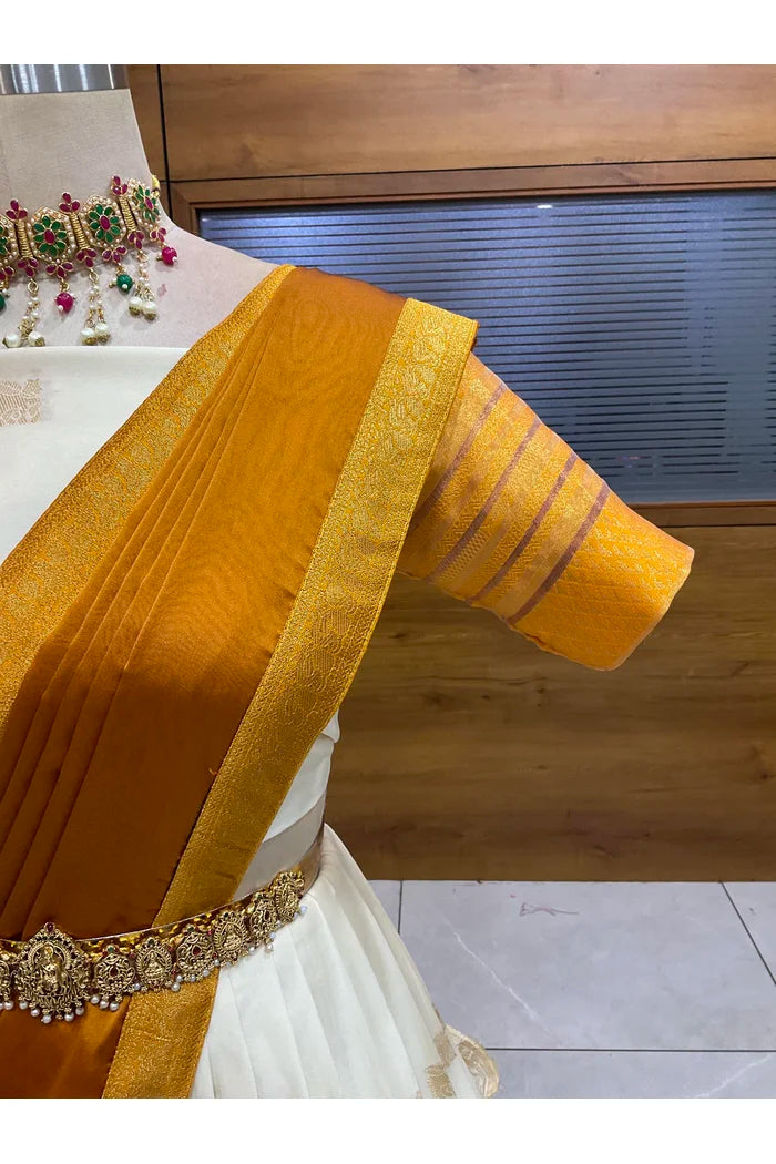Beautiful South Indian Style Half Saree with Blouse and Dupatta for Women | Stylista