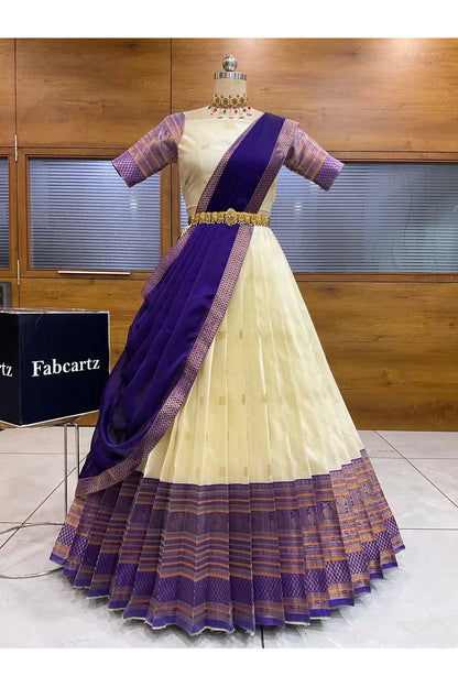 Beautiful South Indian Style Half Saree with Blouse and Dupatta for Women | Stylista