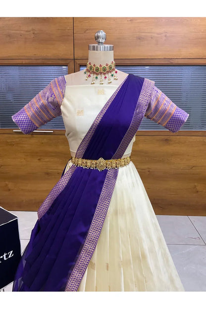 Beautiful South Indian Style Half Saree with Blouse and Dupatta for Women | Stylista