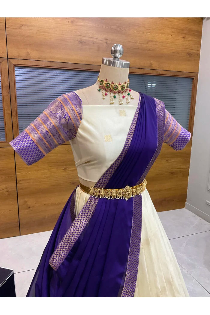 Beautiful South Indian Style Half Saree with Blouse and Dupatta for Women | Stylista