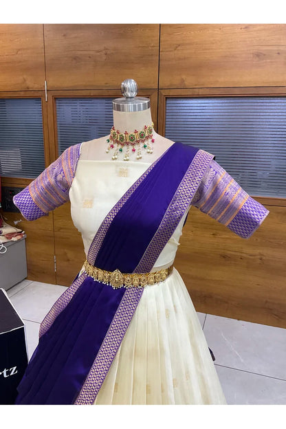 Beautiful South Indian Style Half Saree with Blouse and Dupatta for Women | Stylista