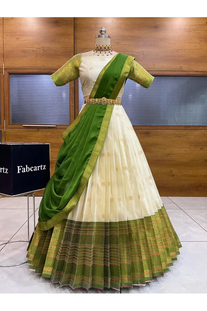 Beautiful South Indian Style Half Saree with Blouse and Dupatta for Women | Stylista