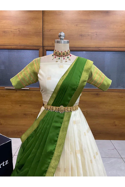 Beautiful South Indian Style Half Saree with Blouse and Dupatta for Women | Stylista