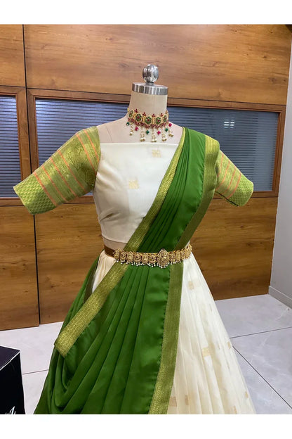 Beautiful South Indian Style Half Saree with Blouse and Dupatta for Women | Stylista