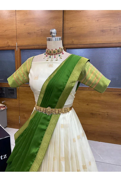 Beautiful South Indian Style Half Saree with Blouse and Dupatta for Women | Stylista