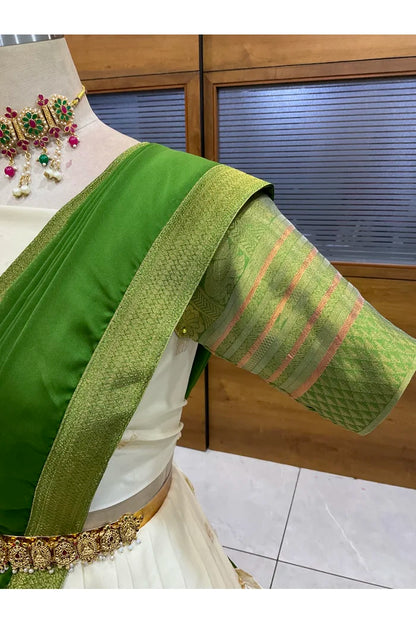 Beautiful South Indian Style Half Saree with Blouse and Dupatta for Women | Stylista