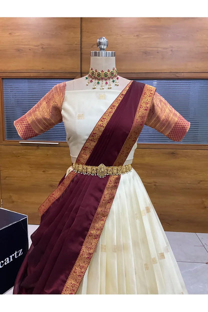 Beautiful South Indian Style Half Saree with Blouse and Dupatta for Women | Stylista