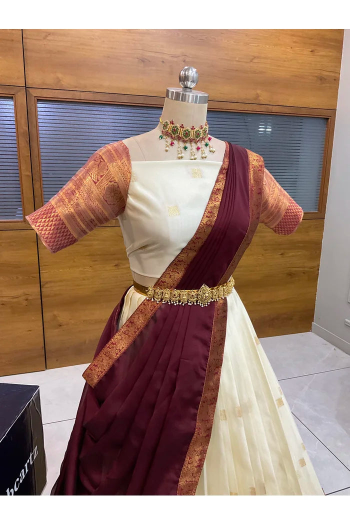 Beautiful South Indian Style Half Saree with Blouse and Dupatta for Women | Stylista