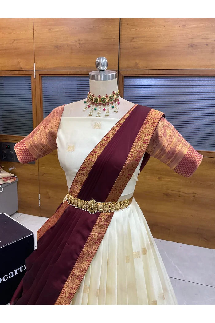 Beautiful South Indian Style Half Saree with Blouse and Dupatta for Women | Stylista