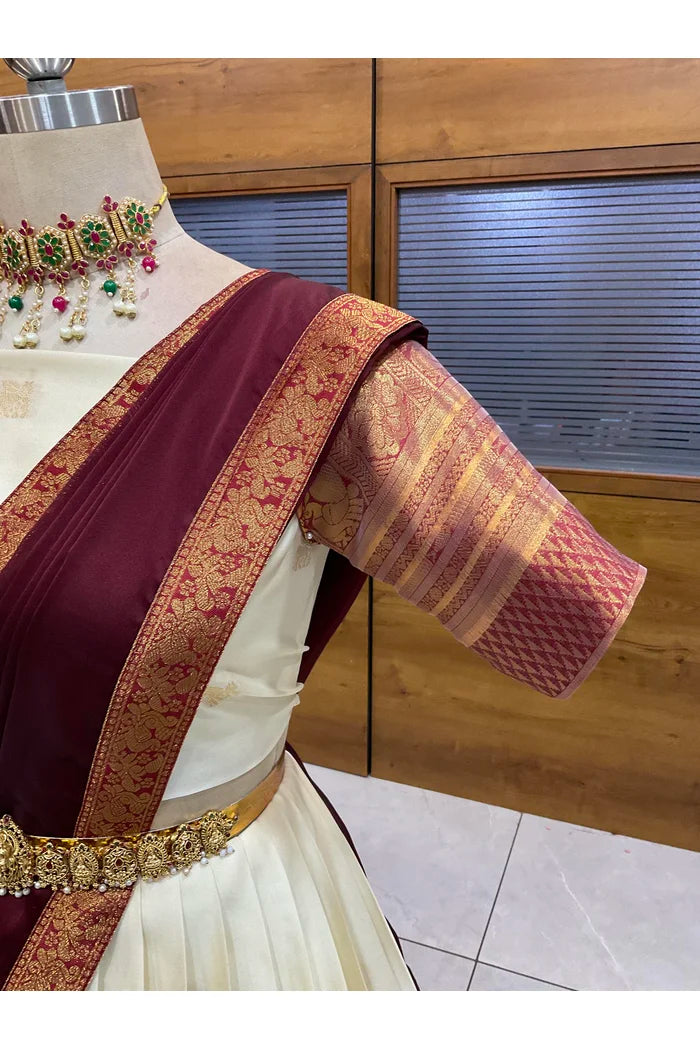 Beautiful South Indian Style Half Saree with Blouse and Dupatta for Women | Stylista
