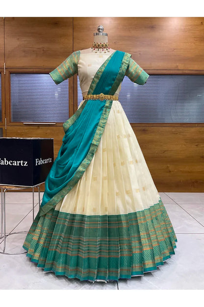 Beautiful South Indian Style Half Saree with Blouse and Dupatta for Women | Stylista