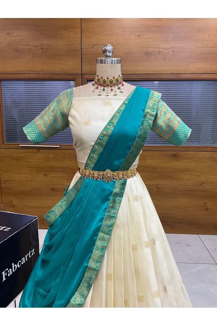 Beautiful South Indian Style Half Saree with Blouse and Dupatta for Women | Stylista