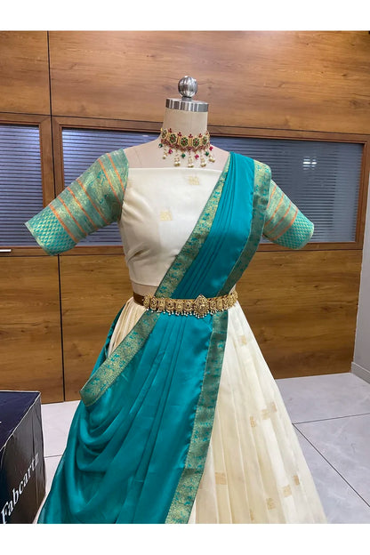 Beautiful South Indian Style Half Saree with Blouse and Dupatta for Women | Stylista