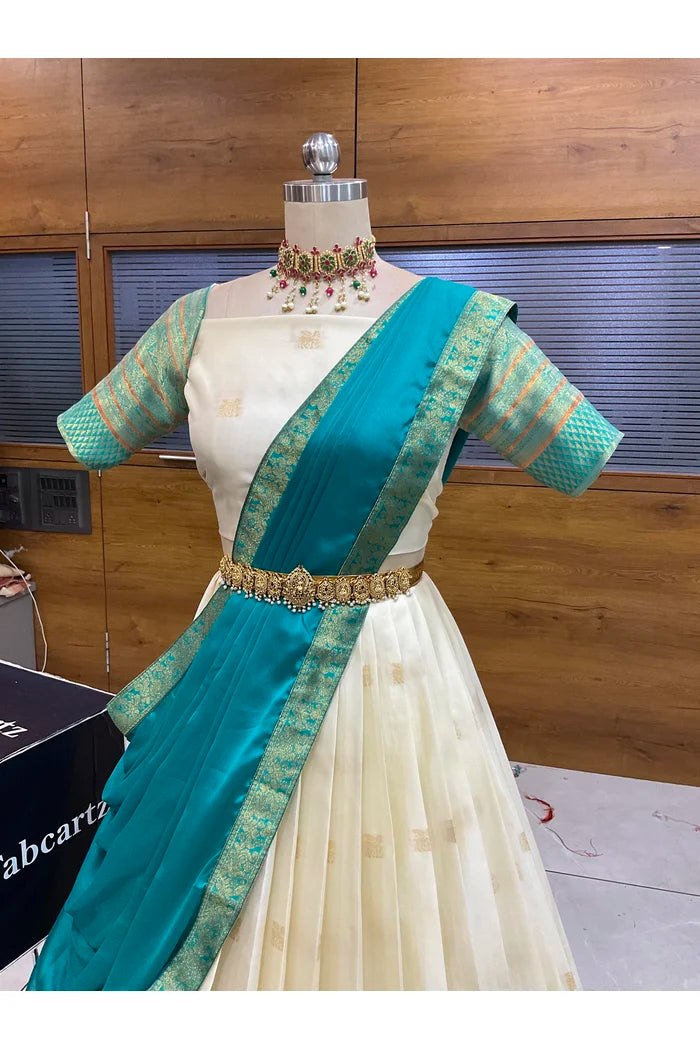 Beautiful South Indian Style Half Saree with Blouse and Dupatta for Women | Stylista