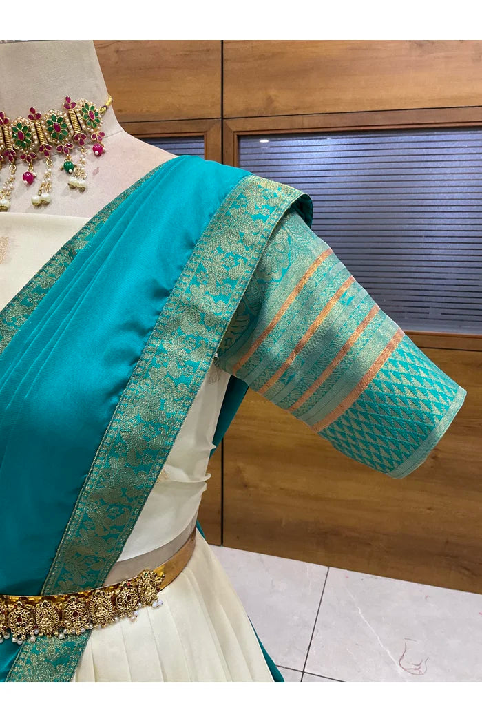Beautiful South Indian Style Half Saree with Blouse and Dupatta for Women | Stylista