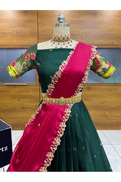 Beautiful South Indian Style Half Saree with Blouse and Dupatta for Women | Ruhana