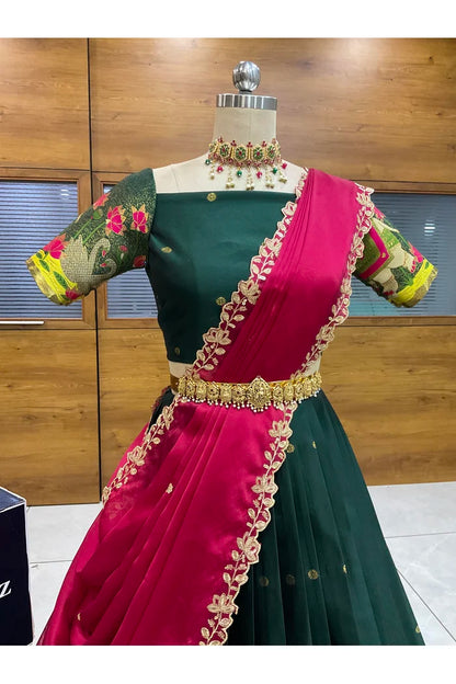 Beautiful South Indian Style Half Saree with Blouse and Dupatta for Women | Ruhana