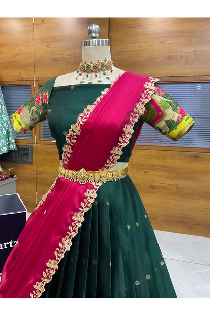 Beautiful South Indian Style Half Saree with Blouse and Dupatta for Women | Ruhana