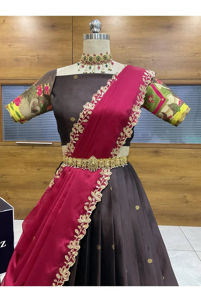 Beautiful South Indian Style Half Saree with Blouse and Dupatta for Women | Ruhana