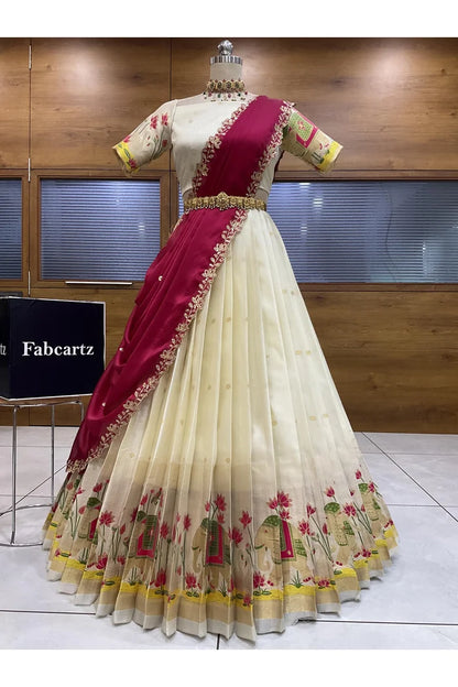 Beautiful South Indian Style Half Saree with Blouse and Dupatta for Women | Ruhana