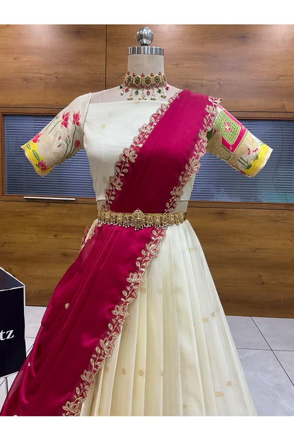 Beautiful South Indian Style Half Saree with Blouse and Dupatta for Women | Ruhana