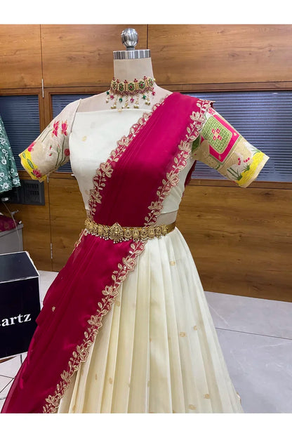 Beautiful South Indian Style Half Saree with Blouse and Dupatta for Women | Ruhana