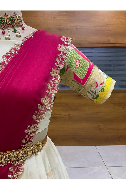 Beautiful South Indian Style Half Saree with Blouse and Dupatta for Women | Ruhana