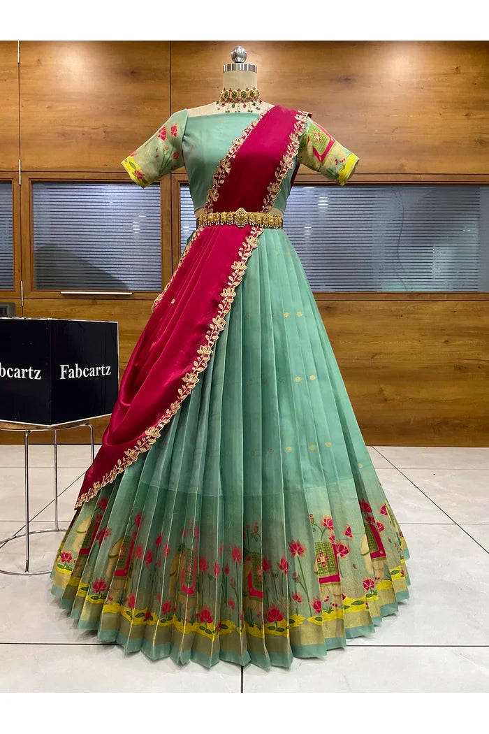 Beautiful South Indian Style Half Saree with Blouse and Dupatta for Women | Ruhana