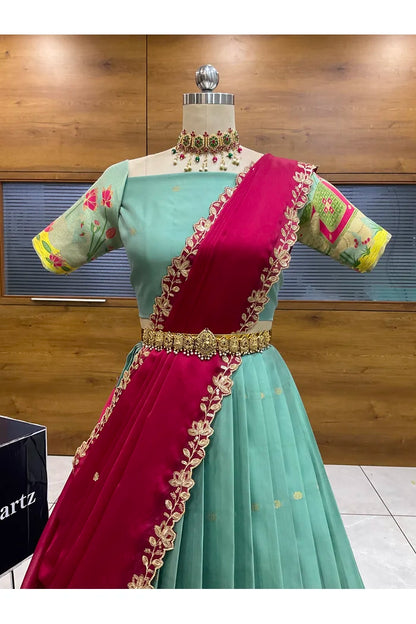 Beautiful South Indian Style Half Saree with Blouse and Dupatta for Women | Ruhana