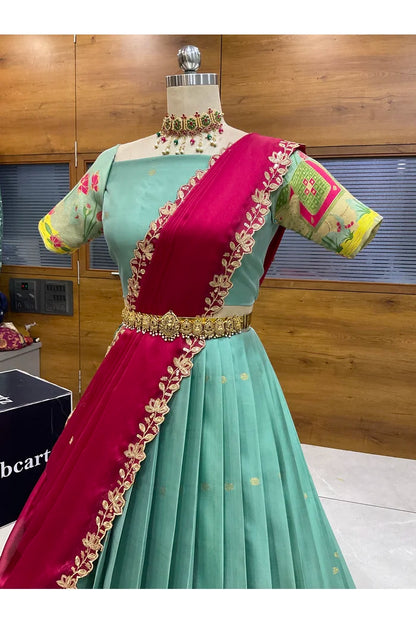 Beautiful South Indian Style Half Saree with Blouse and Dupatta for Women | Ruhana