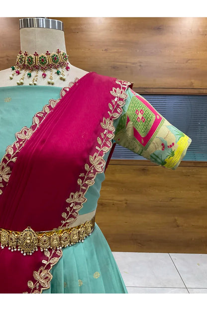 Beautiful South Indian Style Half Saree with Blouse and Dupatta for Women | Ruhana