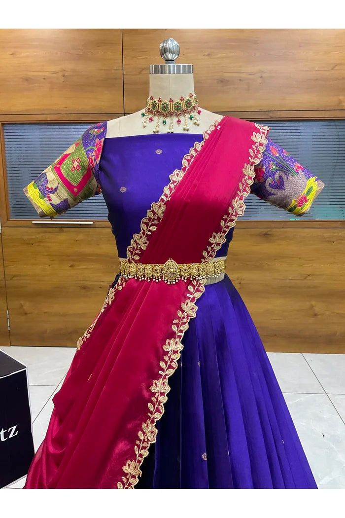 Beautiful South Indian Style Half Saree with Blouse and Dupatta for Women | Ruhana