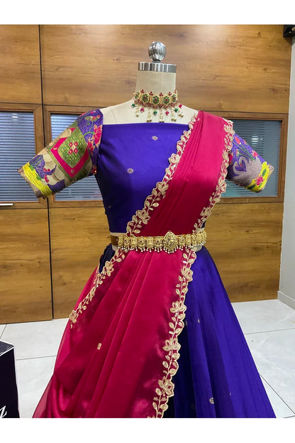 Beautiful South Indian Style Half Saree with Blouse and Dupatta for Women | Ruhana