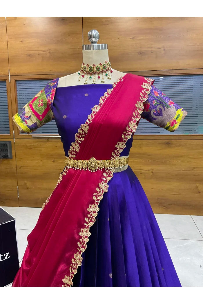 Beautiful South Indian Style Half Saree with Blouse and Dupatta for Women | Ruhana