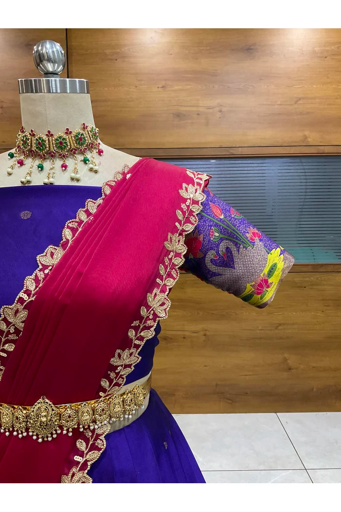 Beautiful South Indian Style Half Saree with Blouse and Dupatta for Women | Ruhana