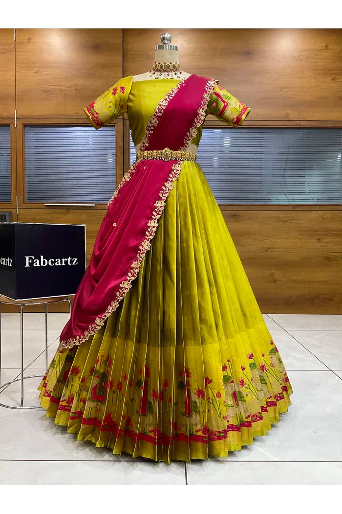 Beautiful South Indian Style Half Saree with Blouse and Dupatta for Women | Ruhana