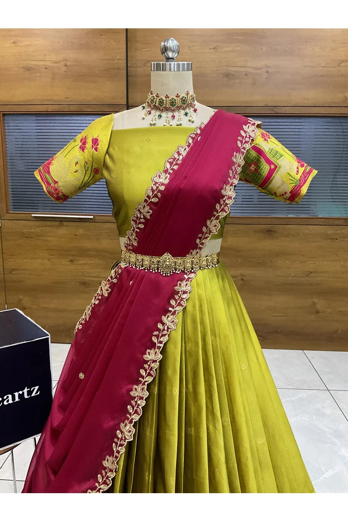 Beautiful South Indian Style Half Saree with Blouse and Dupatta for Women | Ruhana