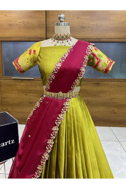 Beautiful South Indian Style Half Saree with Blouse and Dupatta for Women | Ruhana