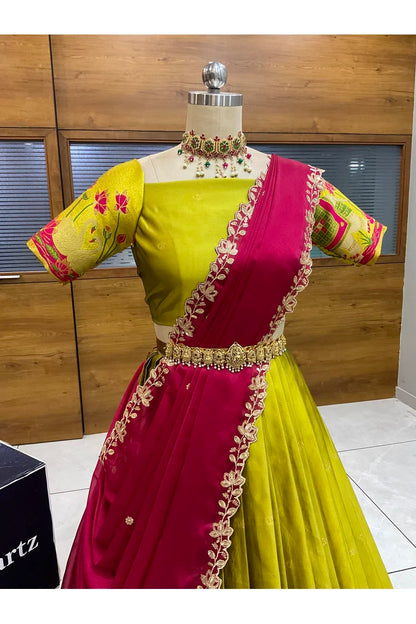 Beautiful South Indian Style Half Saree with Blouse and Dupatta for Women | Ruhana
