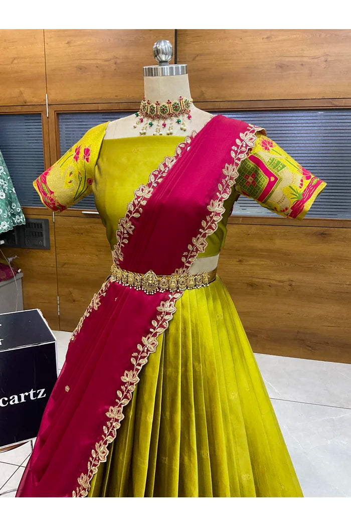 Beautiful South Indian Style Half Saree with Blouse and Dupatta for Women | Ruhana
