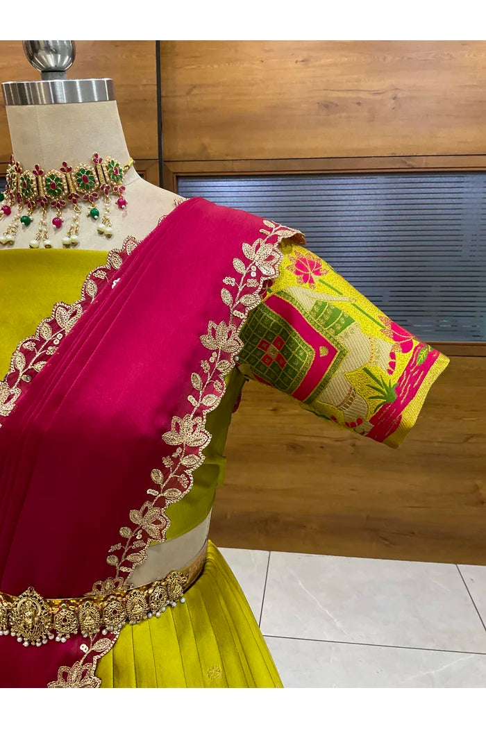 Beautiful South Indian Style Half Saree with Blouse and Dupatta for Women | Ruhana