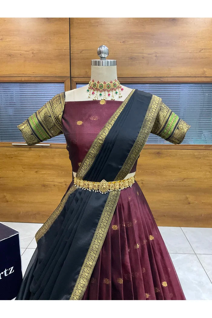Beautiful South Indian Style Semi-Stitched Half Saree with Blouse and Dupatta for Women | Regal
