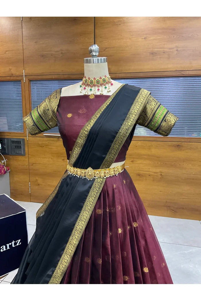 Beautiful South Indian Style Semi-Stitched Half Saree with Blouse and Dupatta for Women | Regal
