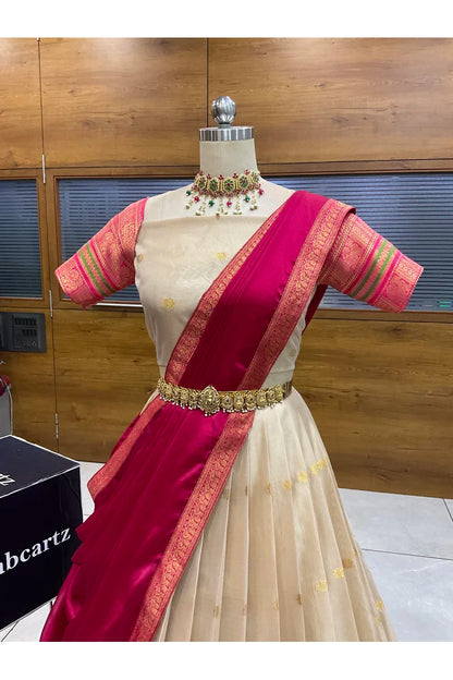 Beautiful South Indian Style Semi-Stitched Half Saree with Blouse and Dupatta for Women | Regal