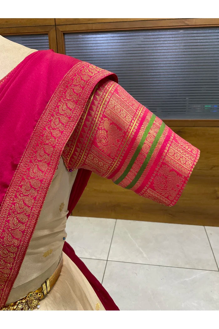Beautiful South Indian Style Semi-Stitched Half Saree with Blouse and Dupatta for Women | Regal