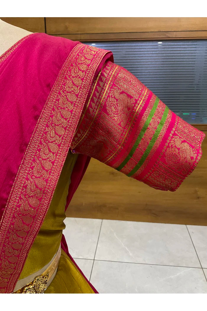 Beautiful South Indian Style Semi-Stitched Half Saree with Blouse and Dupatta for Women | Regal