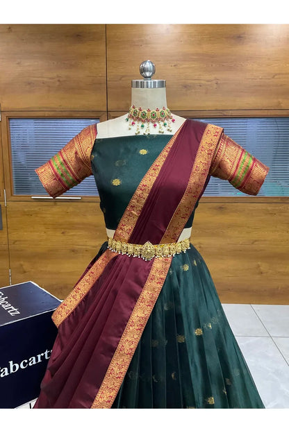 Beautiful South Indian Style Semi-Stitched Half Saree with Blouse and Dupatta for Women | Regal