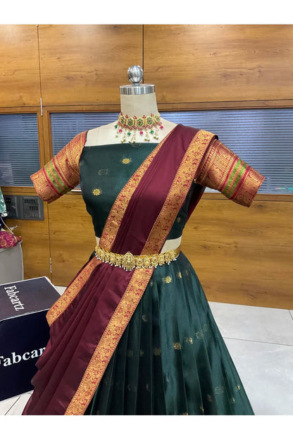 Beautiful South Indian Style Semi-Stitched Half Saree with Blouse and Dupatta for Women | Regal