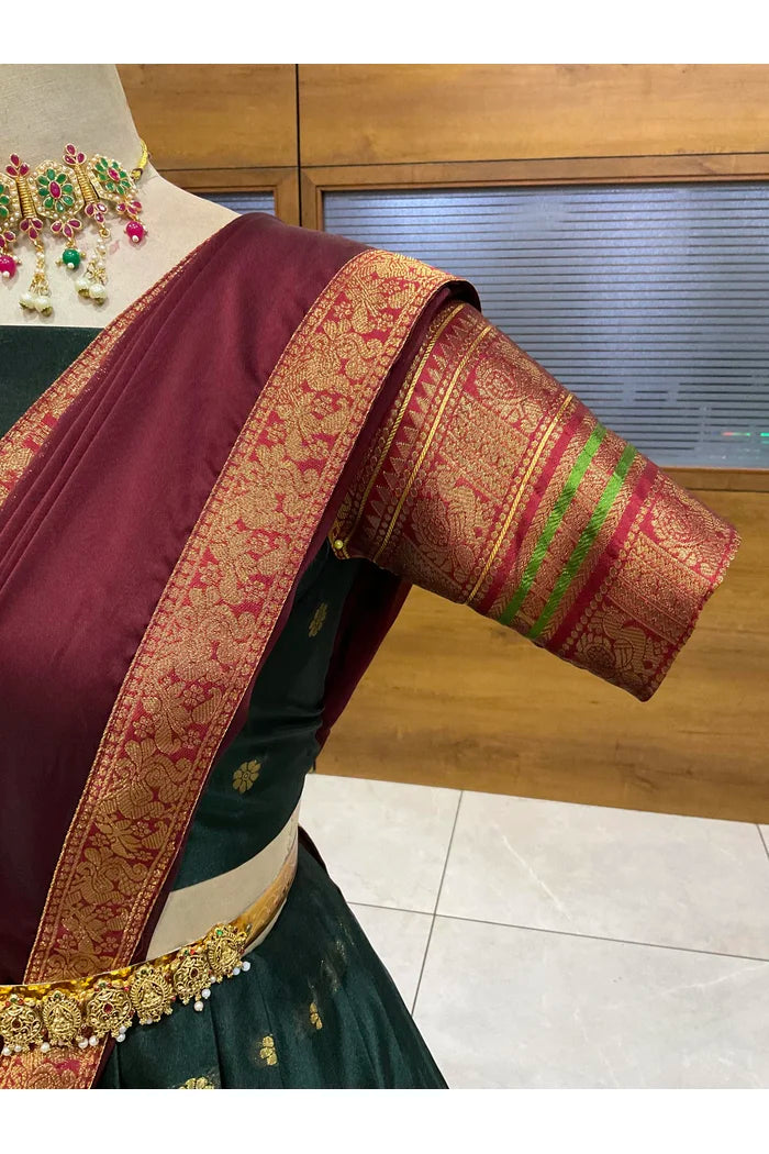 Beautiful South Indian Style Semi-Stitched Half Saree with Blouse and Dupatta for Women | Regal